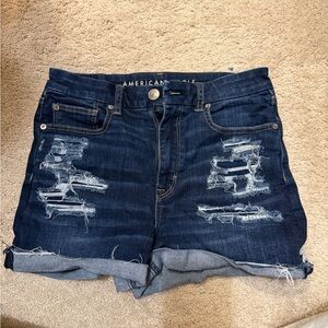 American Eagle Outfitters Women's Ripped Jean Shorts - curvy hi rise shortie - 8